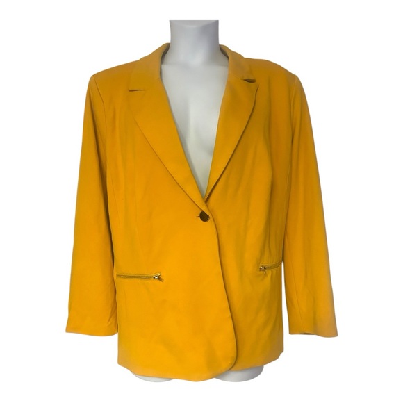 Monroe & Main Pockets Blazer Woman’s Goldenrod Yellow Mid Length Suit Jacket